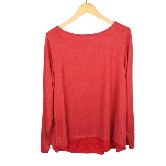 Lands' End Red Split Back Top Long Sleeves Boat Neck Soft Casual Blouse Size XL - Picture 1 of 8